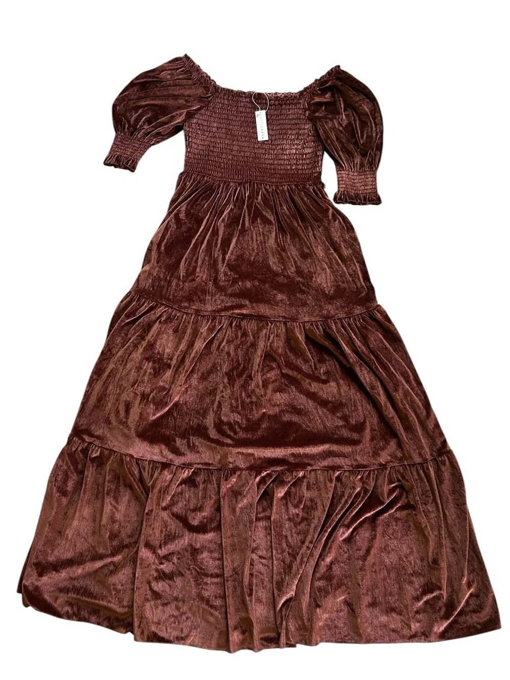 Baltic Born Velvet Clara Smocked Maxi Dress Brown NWT Size L Boho Fairy Cottage